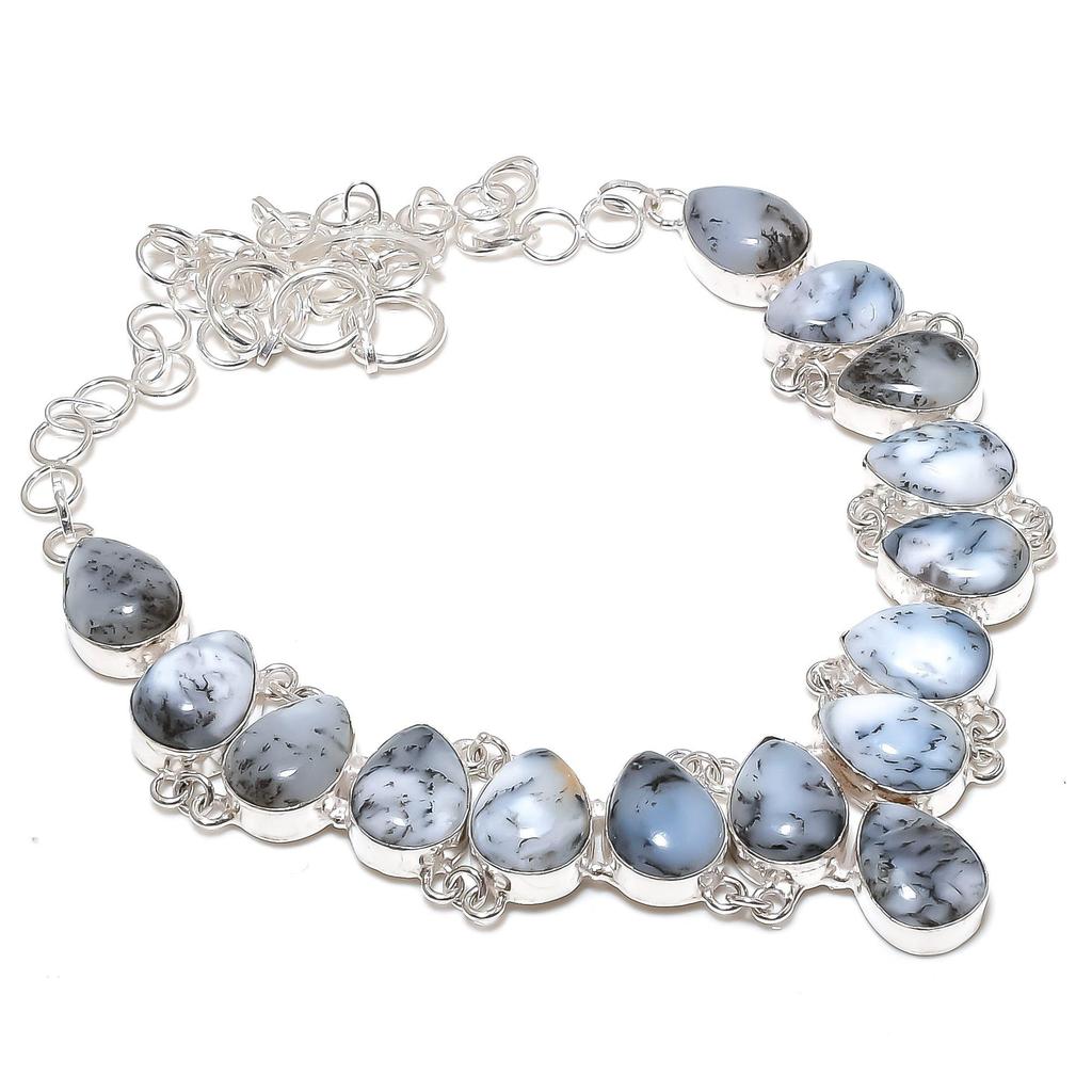 Natural Dendrite Opal Gemstone Handmade 925 Sterling Silver Electroform Necklace, Dendrite Opal Silver For Wife Unisex Necklace Gifts