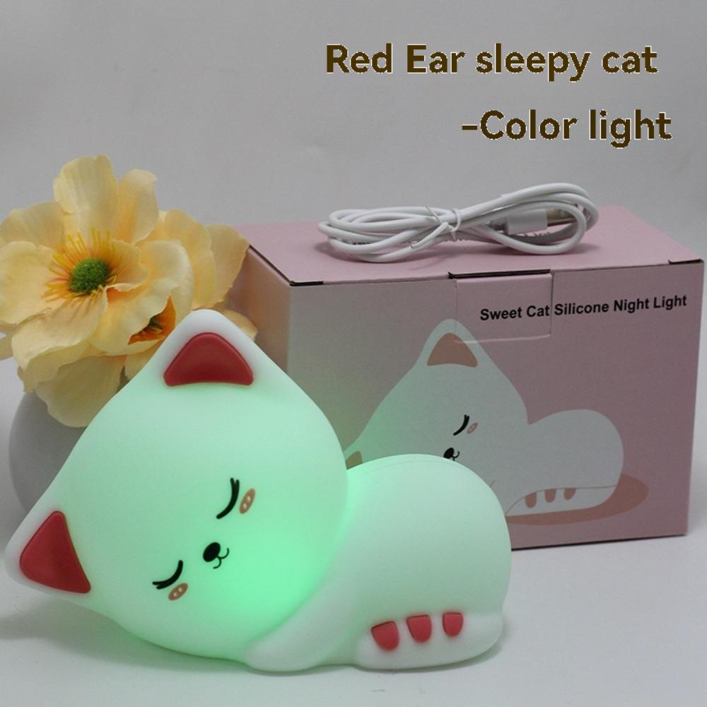Soft Silicone Cat Seven Colors LED Night Lights USB Rechargeable Children Baby Kids Floor Lamp Creative Cartoon Room Decor Light