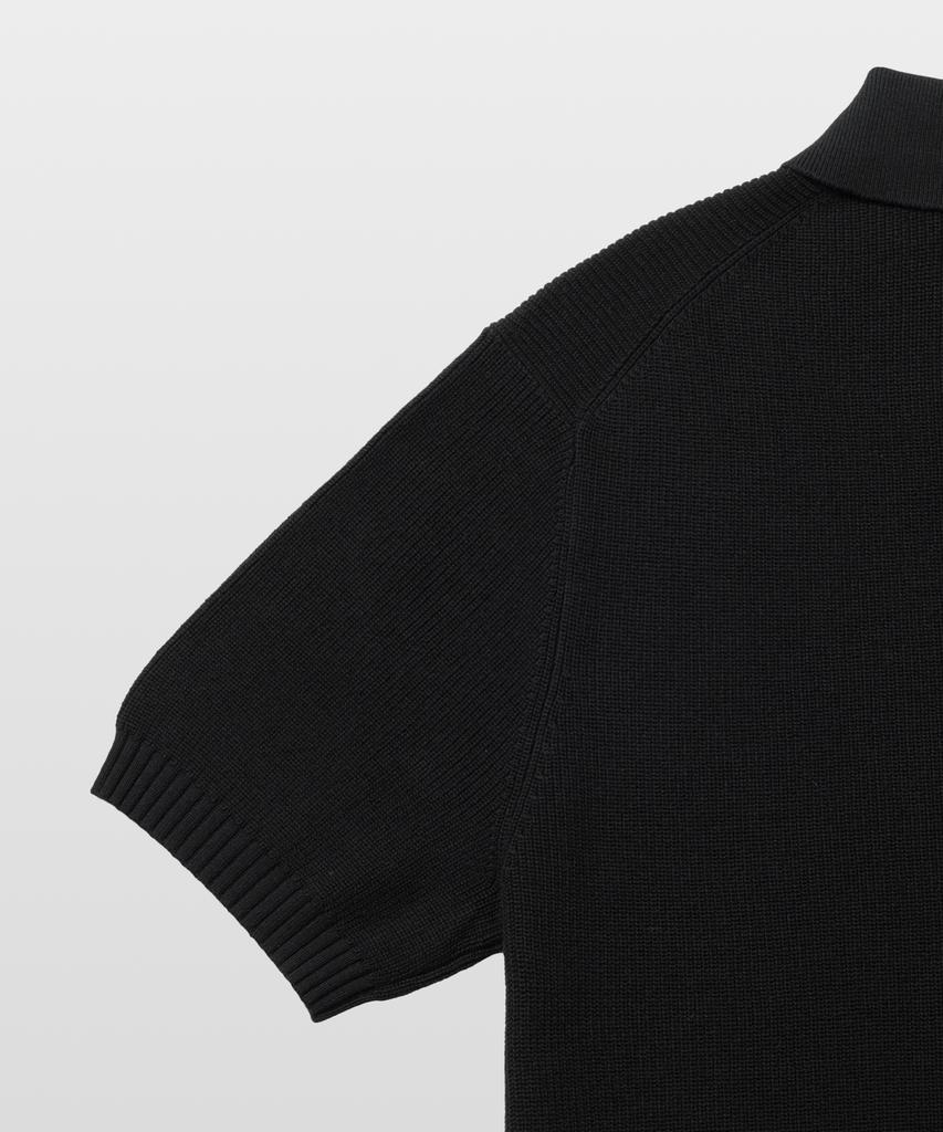 MANNERGRAM Textured Cotton 100% Polo Short Sleeve Knit Black