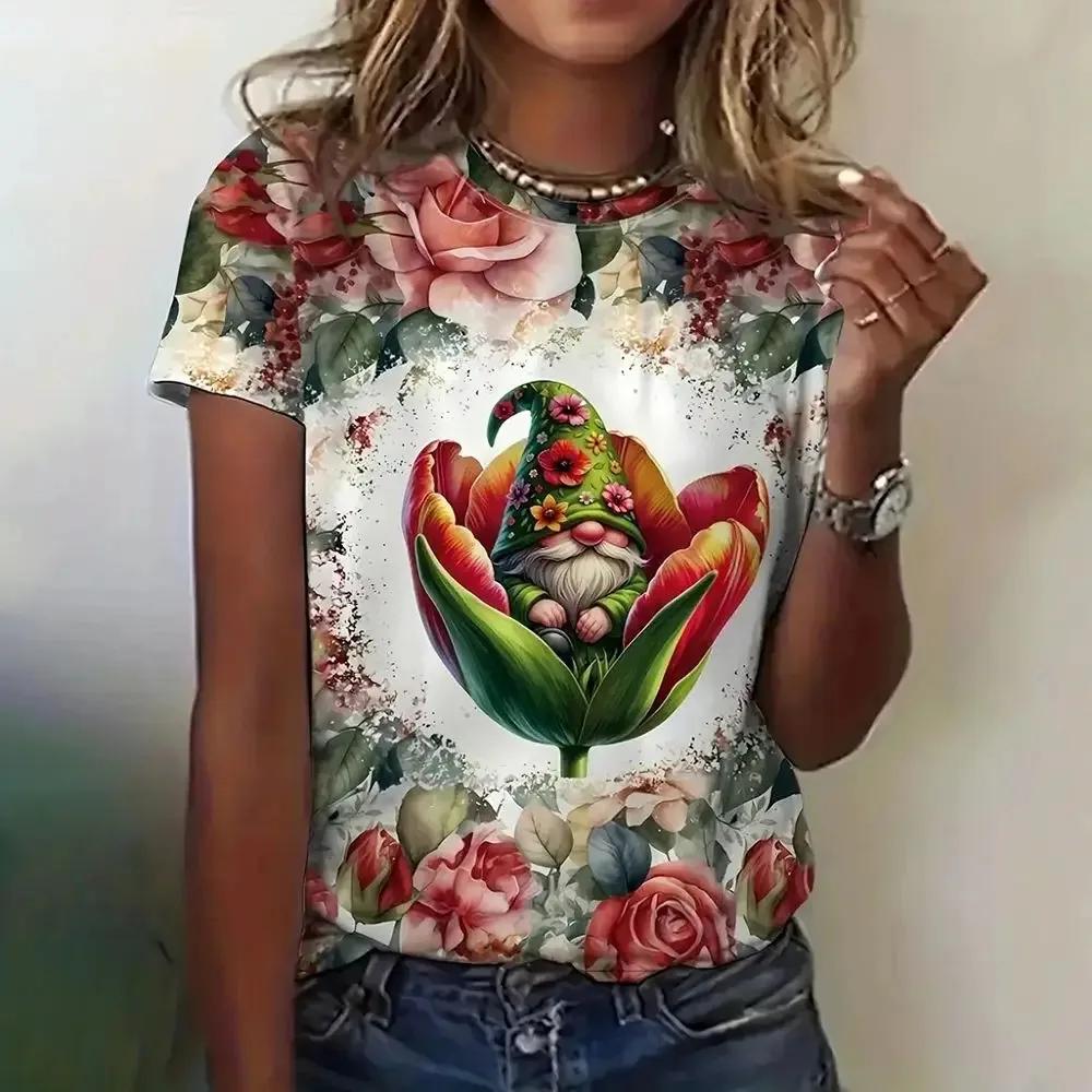 Plus Size Women's T-Shirts Christmas Snowman Print O-Neck Women's Fashion Tops Short Sleeves Sports T-Shirts Streetwear New