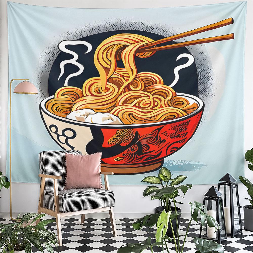 Steaming Noodles in Decorative Bowl Pattern Wall Hanging Tapestry Decorative Tapestry Home Decor for Bedroom and Living Room