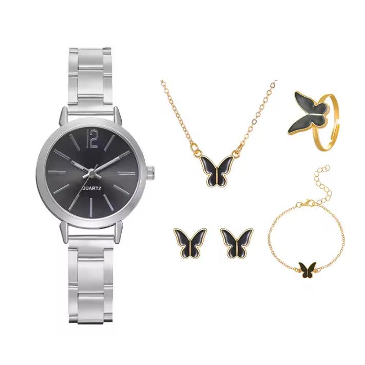 Fashion Roman Numeral Women's Watch & Bracelet Set with Diamond Inlay
