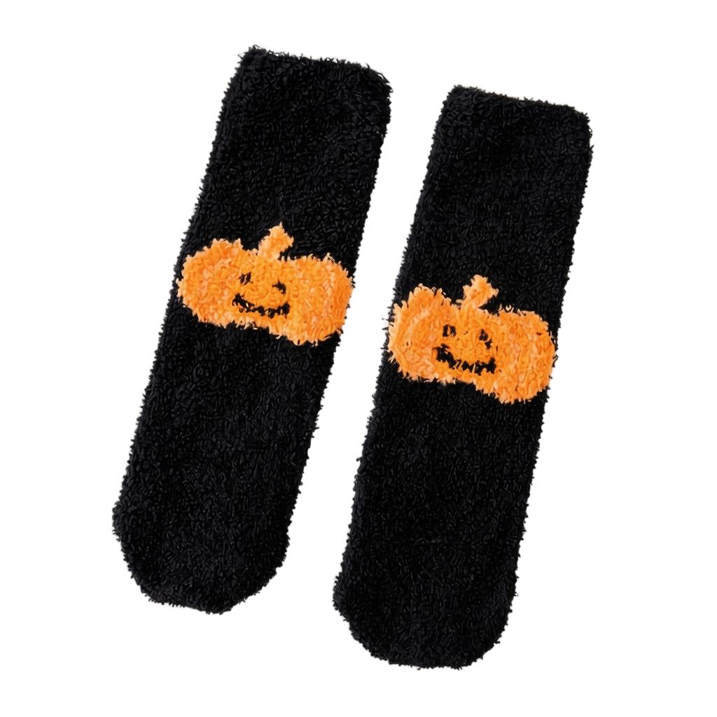 Damskie Grube Ciepłe Skarpety do Połowy Łydki z Zabawnym Uroczym Wzorem Halloweenowym do Przytulnego Domowego Ubrania