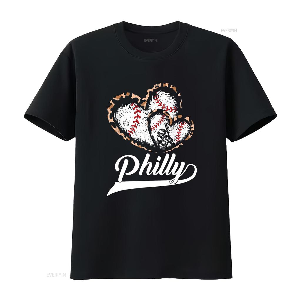 Vintage Philly Baseball Leopard Heart Fans T Shirt Black X Large Vintage Washed Designer Clothes Breathable Stretched Homme