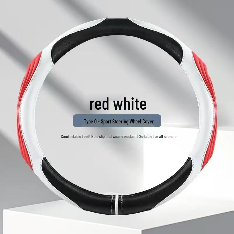 Patchwork Leather Steering Wheel Cover with Massage Grip for All Seasons