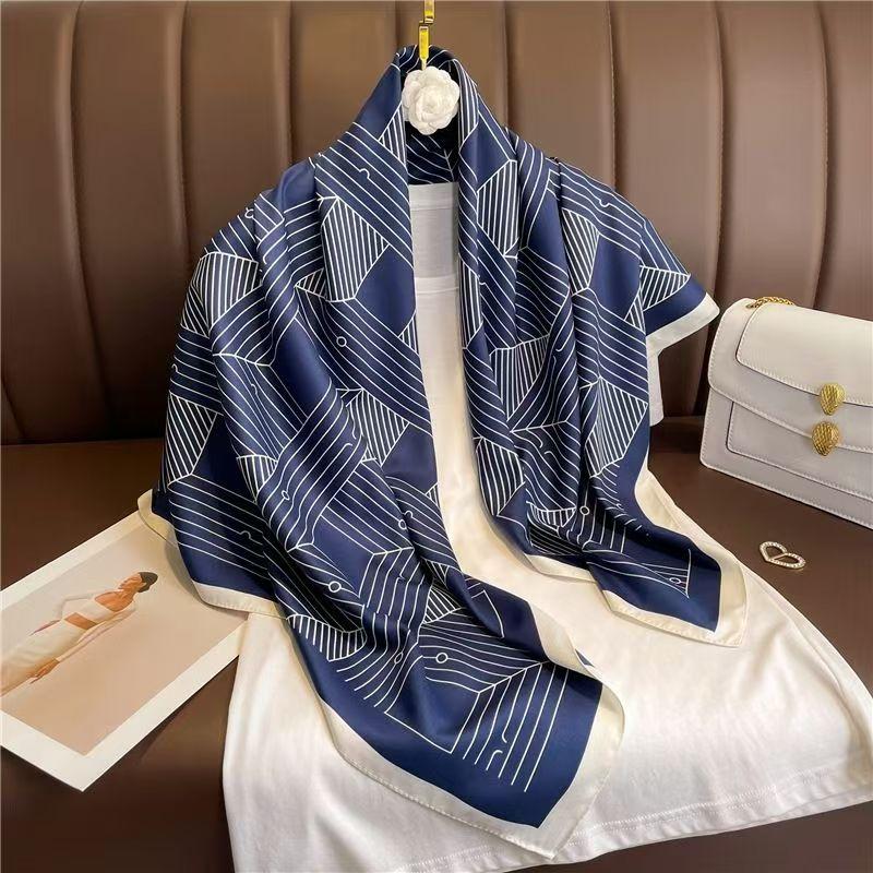 Print Satin Silk Square Scarf Hijab Women Bandana 90Cm Headscarves Neckerchief Ladies Muffler Shawl Wrap Foulard Headband