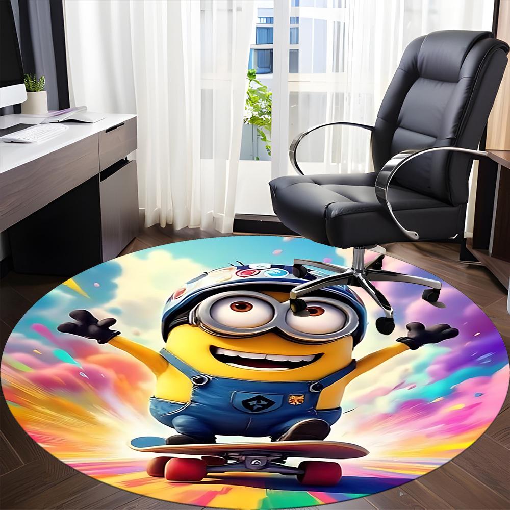 1pcSkateboarding Minion Office Round Area Rug, Indoor Mat Suitable For Office, Bedroom Living Room Home Decor, Room Deco, Offic A0928120