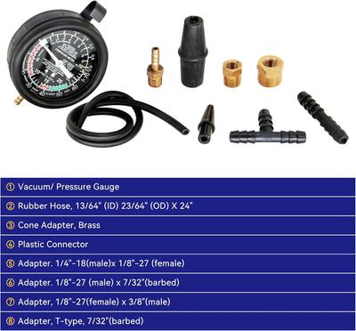 Kit Probador de Cilindros Automotriz Vacío Motor de Gasolina Medidor de Compresión Manómetro de Presión Con Adaptador