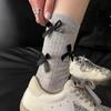 Ballet Fairy Style Women's Sweat-Absorbent Mid-Calf Cotton Socks - Black, White, Grey Bow Design for Spring/Summer