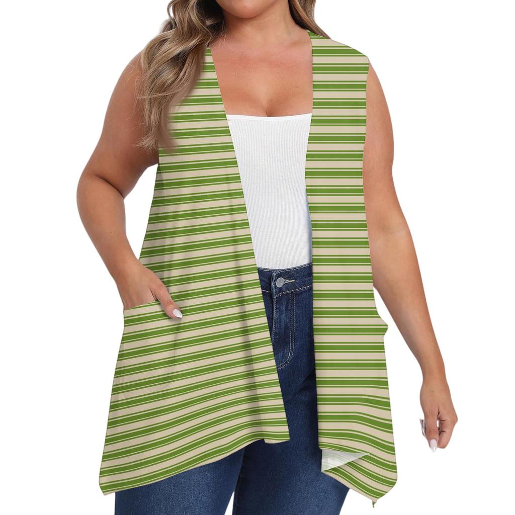 Damen Übergröße Locker Lässig Bedruckt Ärmellos Weste mit Tasche Strickjacke Jacke Strickjacke Jacke