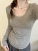 French Chic: Low Neck Knitted Tops for Women - 2025 Spring/Summer Long Sleeve Clavicle Sweater