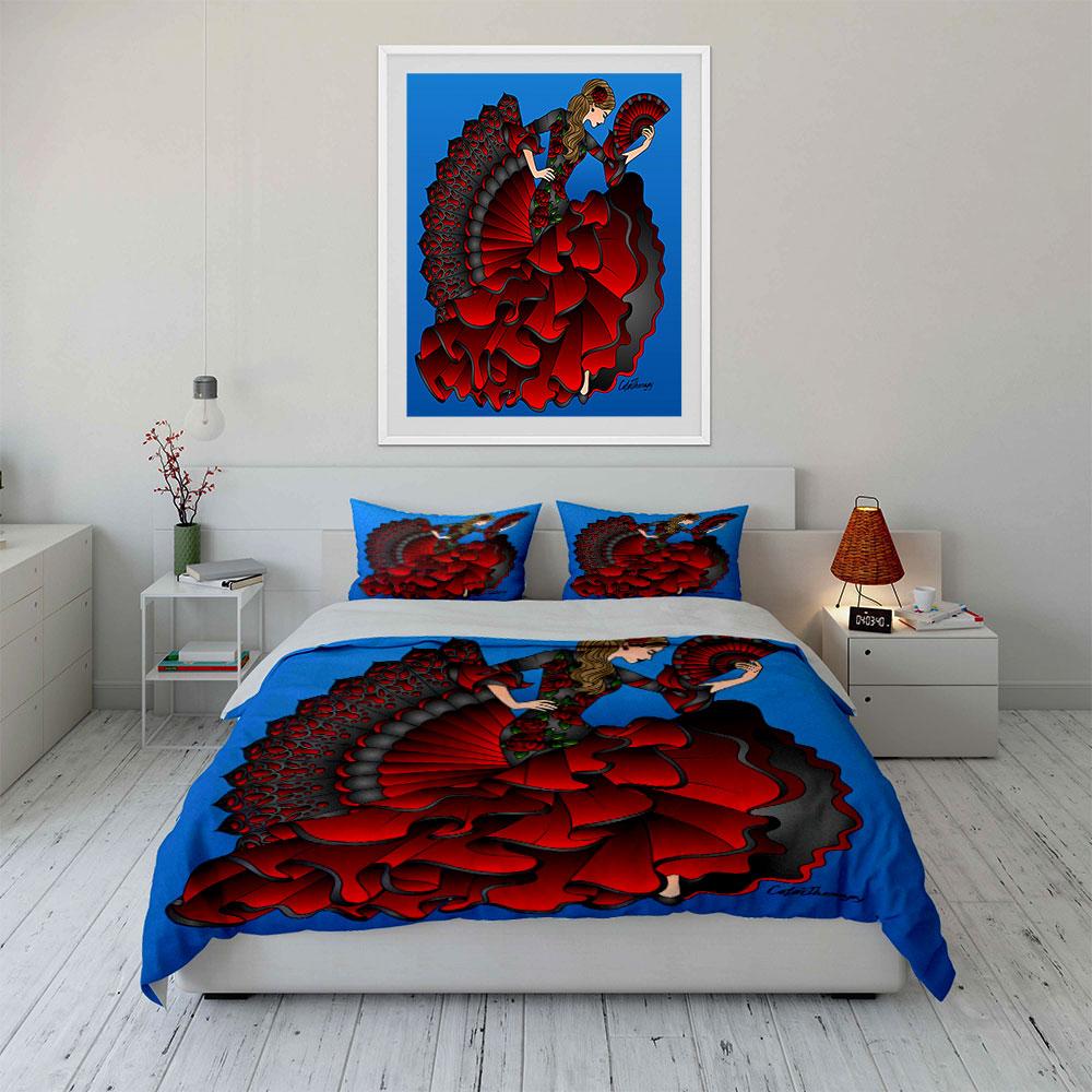 Flamenco Dancer with Fan Bedding Duvet Cover Set Duvet Cover Pillowcases (1*Duvet Cover 2*Pillowcases, without duvet insert)