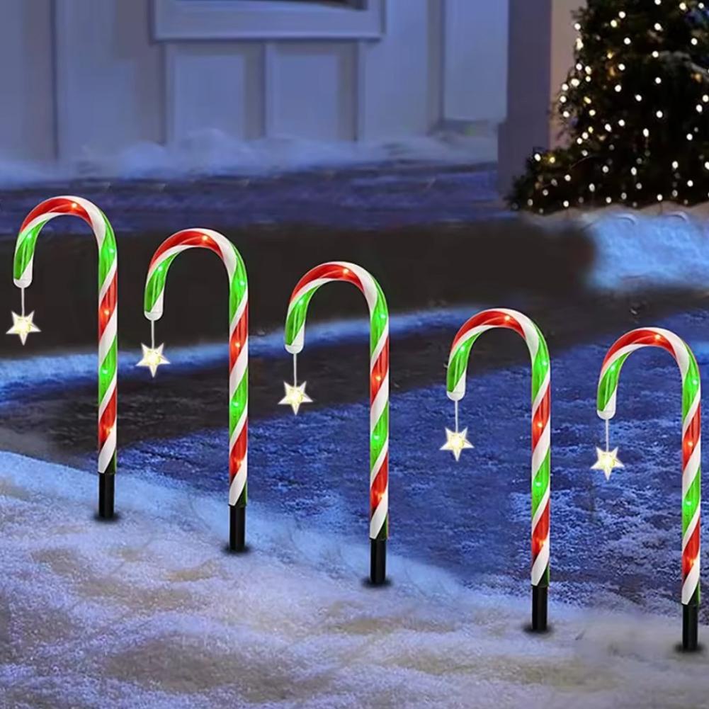 5 - In - 1 Red & Green Solar - Powered Candy Cane Lights With Snowflake Ornaments, Christmas Decor For Outdoor Yard P2G6