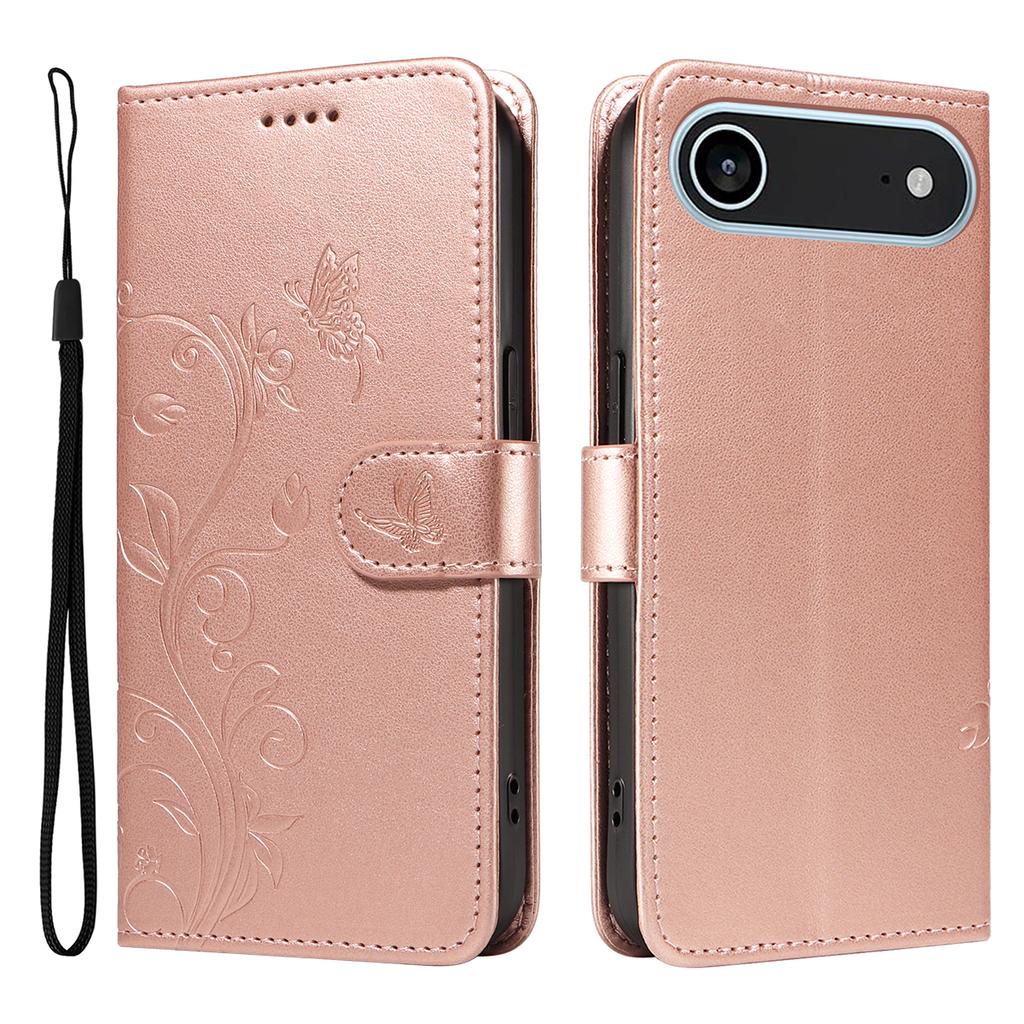For iPhone 17 Air PU Leather Cases Flower Pattern Wallet Stand Phone Cover with Strap
