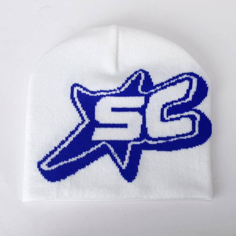 Autumn and Winter New SC Five-pointed Star Jacquard Knitted Hat Men's and Women's Fashion Street Cold Hip-hop Hip-hop Pullover Hat