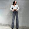 Elegant Grey Leopard Printed Jeans High Waist Straight Leg Vintage High Street Black Jeans Pants Women Formal Korean Retro