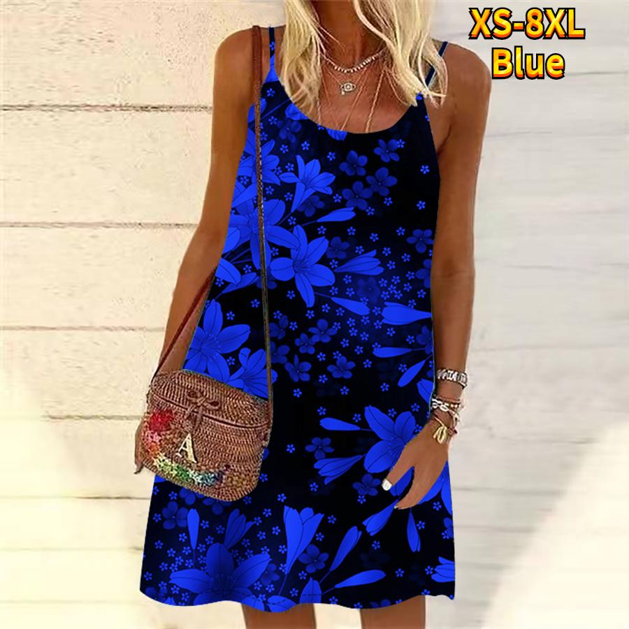 Women Flower Withering Lilies Printed Mini Dress Sleeveless Party Dress Summer Beach Dress Sundress