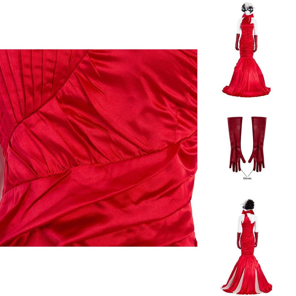 Exquisite Cruella De Vil Kuyla Cosplay Costume Set With Elegant Gown And Accessories