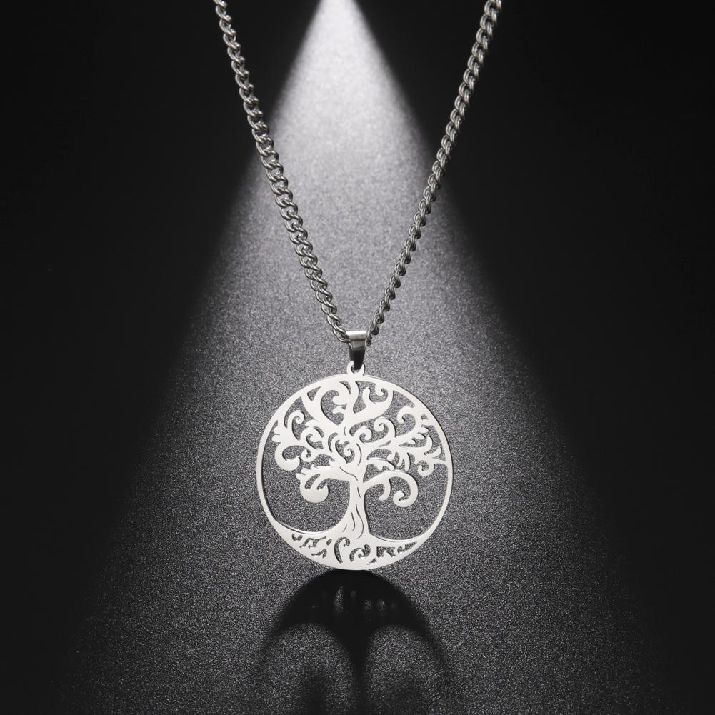 My Shape Vintage Tree of Life Necklaces for Men Women Gold Color Stainless Steel Necklace Choker Round Pendant Fashion Jewelry