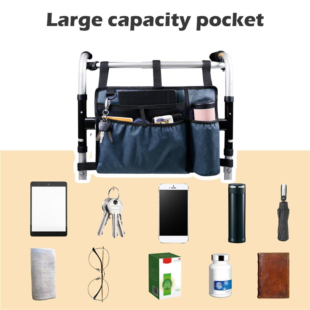 Foldable Walker Bag for Elderly Seniors Multiple Pockets Wheelchairs Hanging Storage Organizer Stroller Walker Bag Accessaries