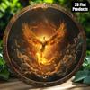 1pc Vintage Phoenix Metal Wall Art Round Aluminum Plaque Golden Wings Sunset Sky Home Room Decor