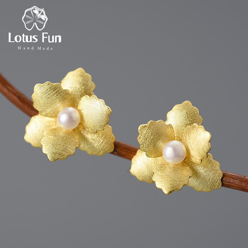 

Lotus Fun Оригинальные серьги-гвоздики из натурального жемчуга из натурального жемчуга из 18-каратного золота для женщин из серебра 925 пробы