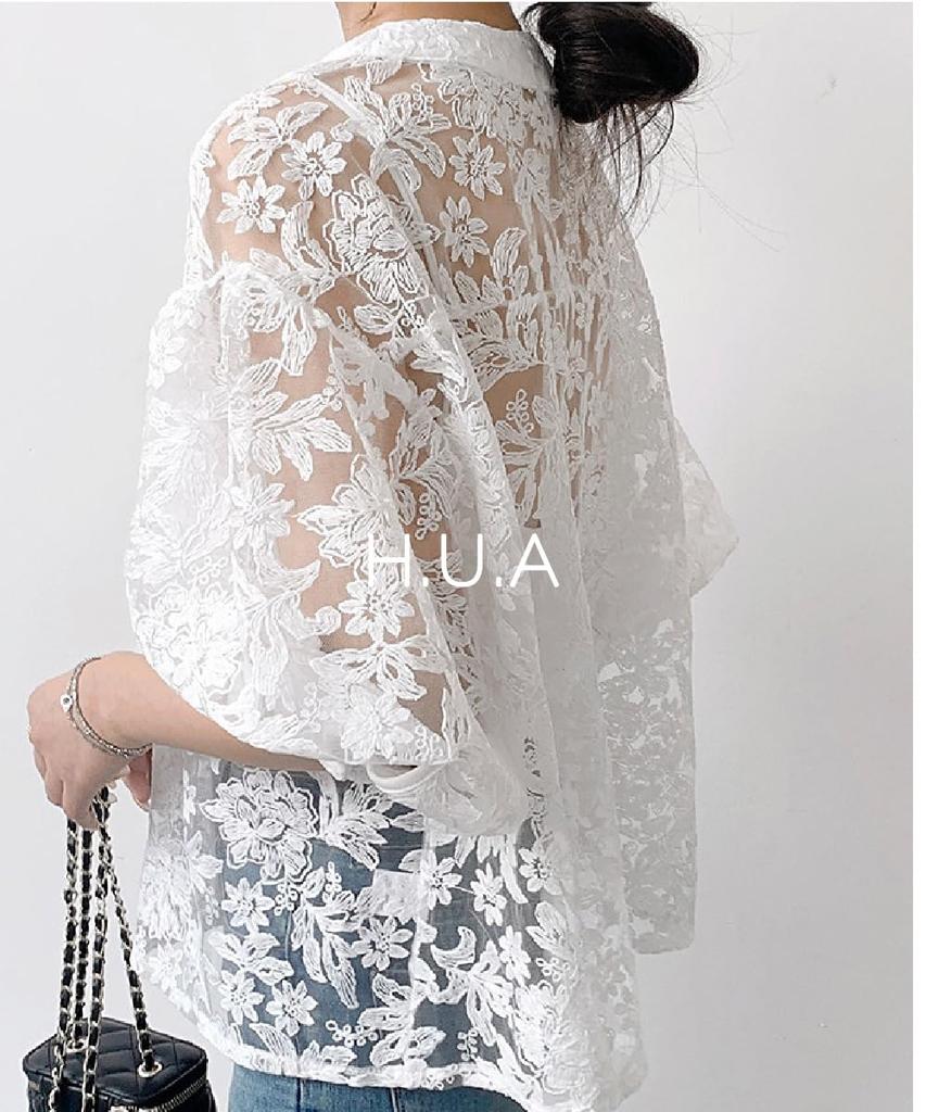 Cardigan Bolero Short UV Plus WT H.U.A Women's Top, Cute, Thick, Length, Lace, See-Through, Summer, Cooling, Protection, Sizes, Spring, Summer, Fall,