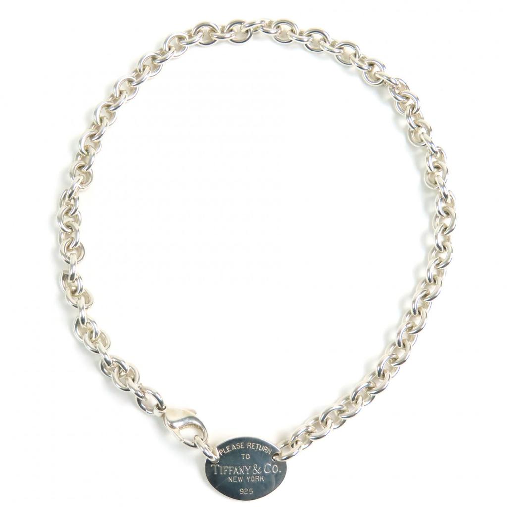 Great TIFFANY&Co. Necklace oval tag choker Silver SV925 mens Used