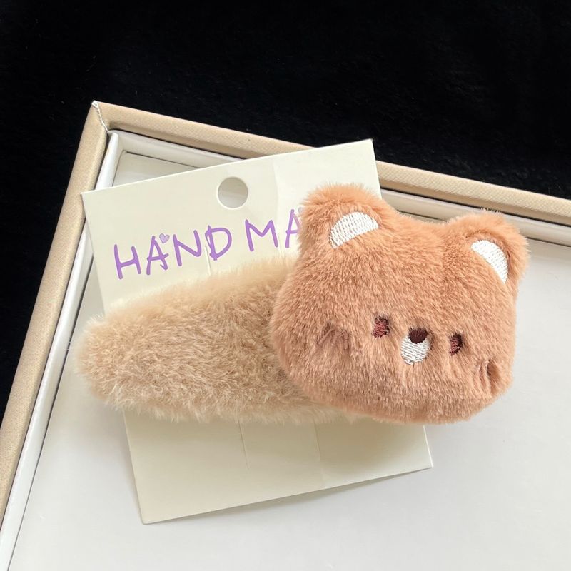 1pc Plush cartoon little bear bunny big BB clip cute autumn and winter sweet edge clip furry hair accessory hair