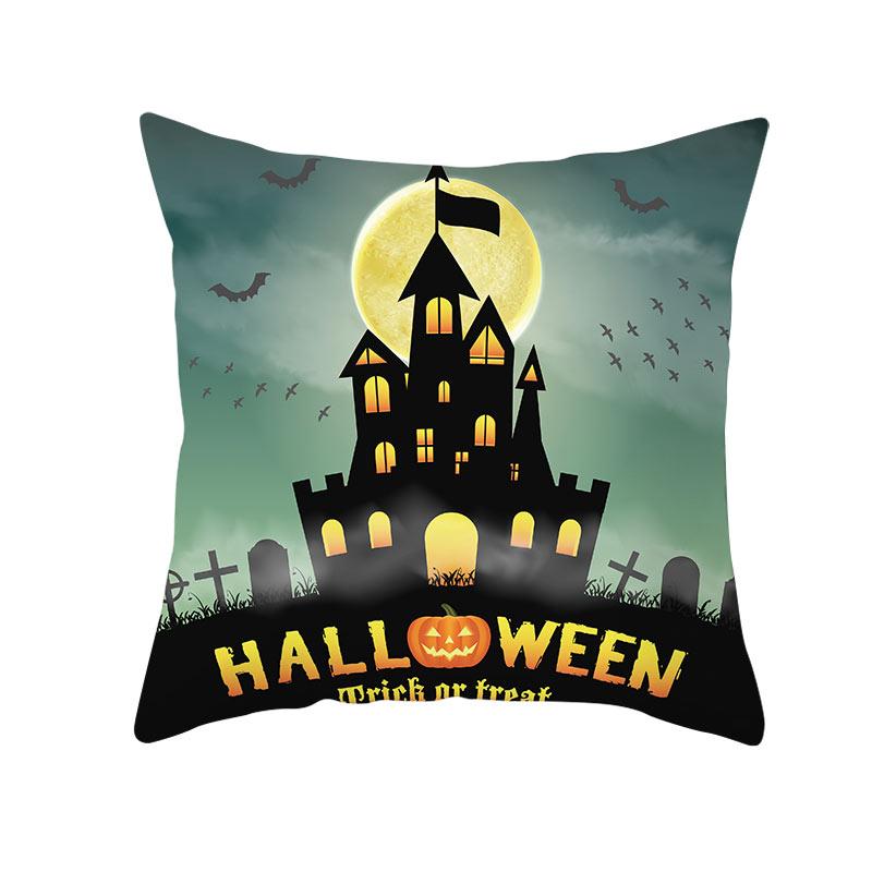 Halloween Theme Horror Pumpkin Bat Print Pattern Cushion Cover Home Living Room Sofa Decoration Square Throw Pillow Cover