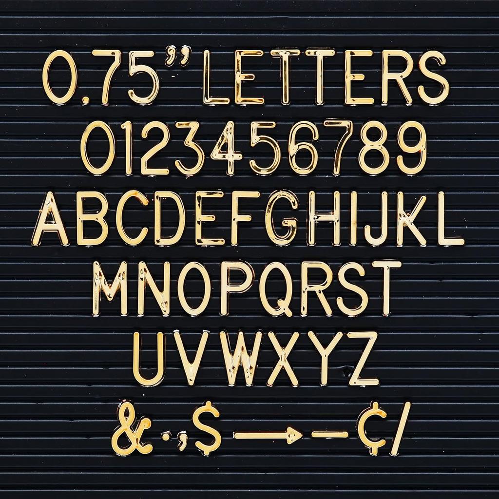 3/4 Inch Letters for Felt Letter Boards, 294 Pieces Including Characters, Numbers & Symbols for Changeable Plastic Message Boards (Gold)