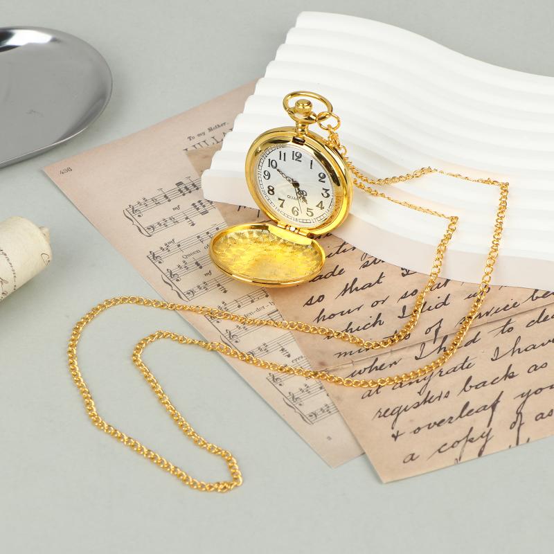 

Vintage Quartz Digital Face Pocket Watch Flip Cover Hanging Pendant with Metal Chain For Souvenir Events Best Gift Collection золотой