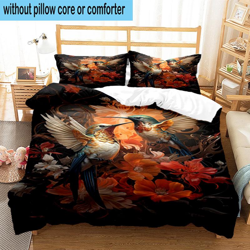 Hummingbird In Bloom 3pcs Bedding,Including 1pc Duvet Cover And 2pcs Pillowcases Perfect for Christmas,Ideal for Bedroom, Dormitory