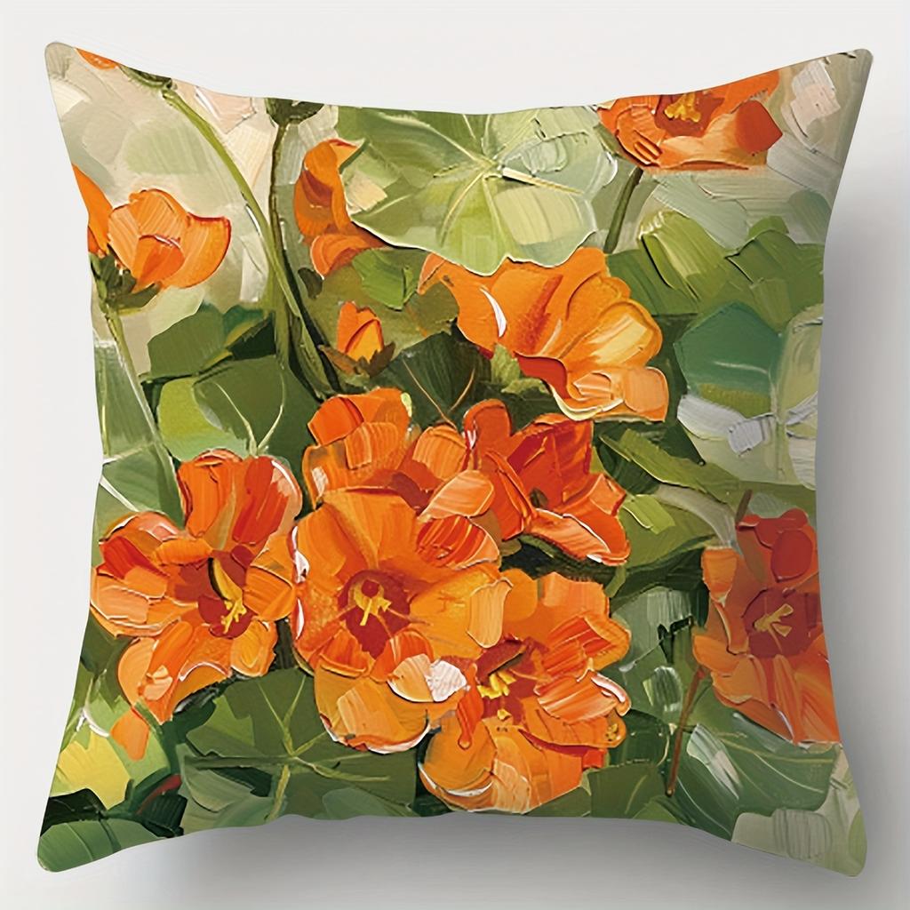 Oil Painting Style Flower Pillow Covers Single Sided Printed Decorative Cushion Cover For Living Room Bedroom Office Home Decor