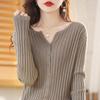 Women's Knitted Cardigan Round Neck Long Sleeved Sweater Solid Color Knitted Top for Autumn and Winter