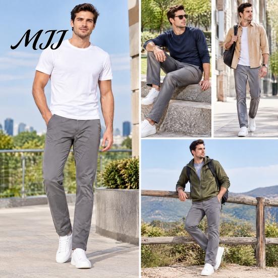 Casual Business Attire for Men Twill Trousers, Slim Fit Stretch Chinos Pants, Solid Color Wrinkle Resistant Trousers Straight Leg Pants Office Dating