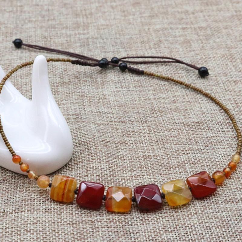 GEMCHIC Damen Naturachat Schal Halskette Geometrischer Stein Choker Verstellbares Kordel Anhänger zur Abdeckung von Schilddrüsen Narben