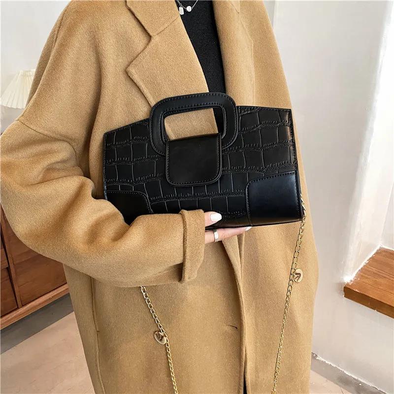 Women's Vintage Single Shoulder Bag Solid Color Casual Chain HandBag Versatile Messenger Bag Portable Square Bag