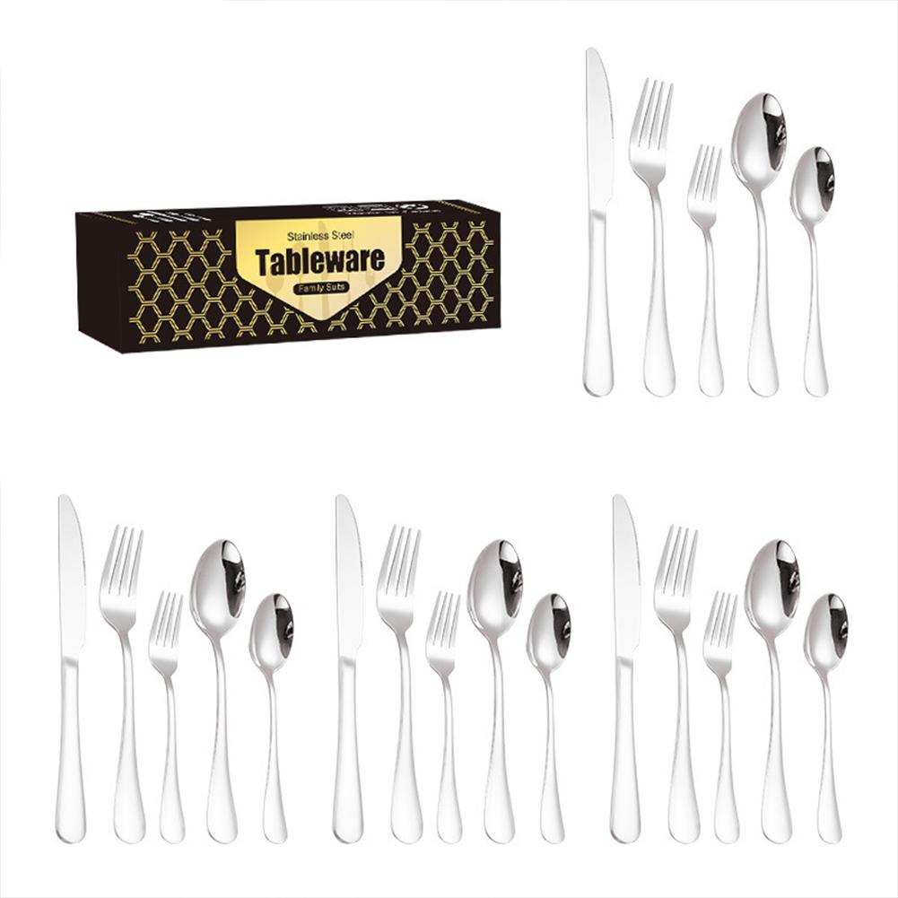 20pcs Cutlery Set Mirror Finish Smooth Edge Stainless Steel Set Include Fork Spoon Kitchen Supplies