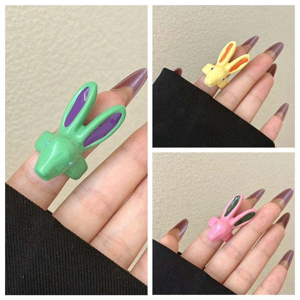 Macaron Color Rabbit Drip Oil Ring Minority Design Chunky Enamel Ring Exaggerated Ring  Couple