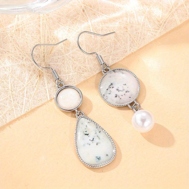 Elegant Inlaid Synthetic White Turquoise Imitation Pearl Dangle Earrings for Women  Exquisite Banquet Jewelry Accessories