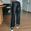 Plus Size Women's Wide Leg Casual Straight Leg High Waist Vintage Leather Pants