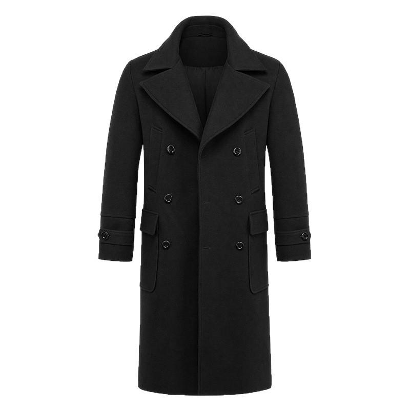 Men's Double-Breasted Trench Coat Notched Lapel Button Down Knee-Length Business Casual Long Jacket Overcoat for Men Fall Winter Coat With Pockets