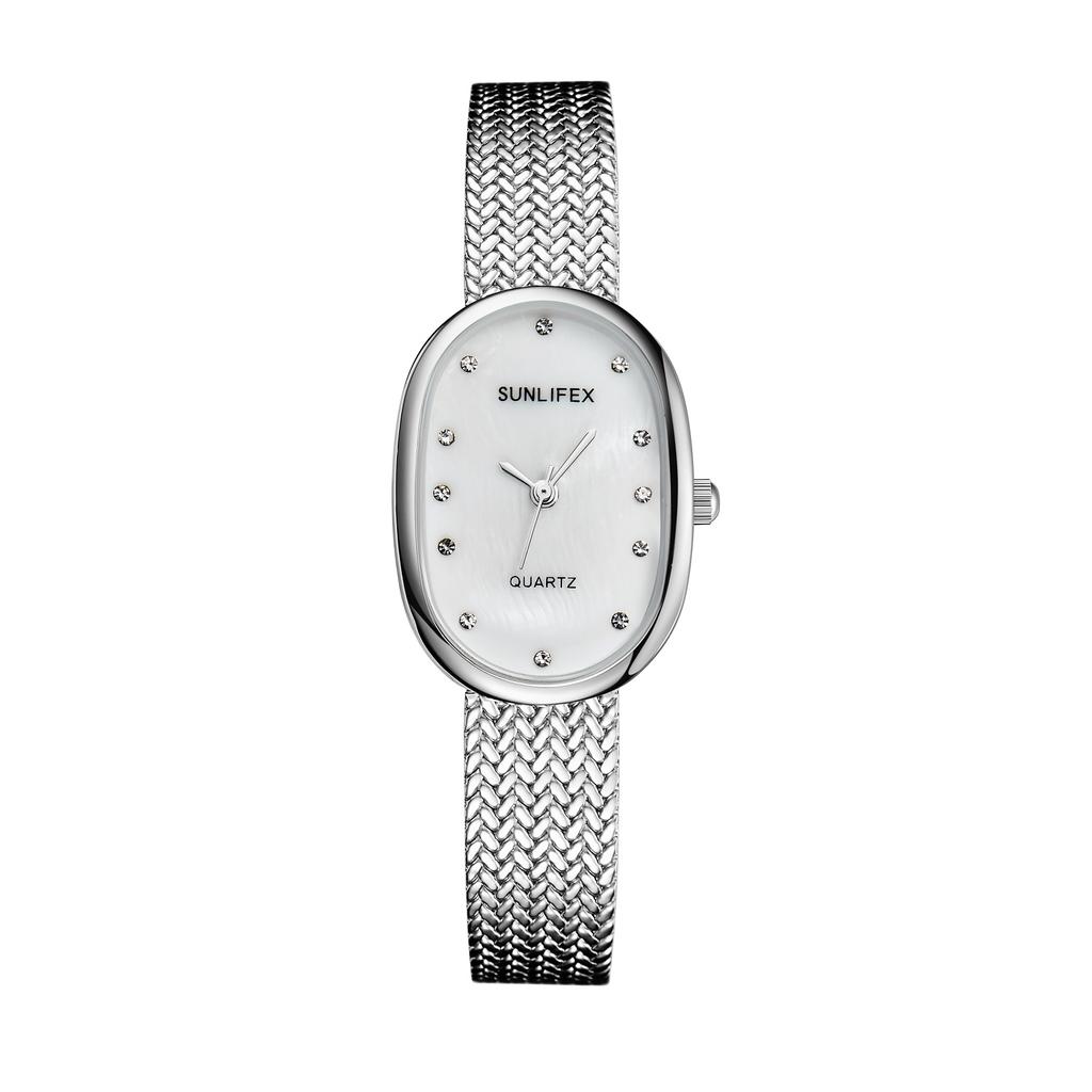 Fashion Business Alloy Oval Elegant Waterproof Women's Quartz Watch Gradient Color Rhinestone Dial Suitable for Daily Life