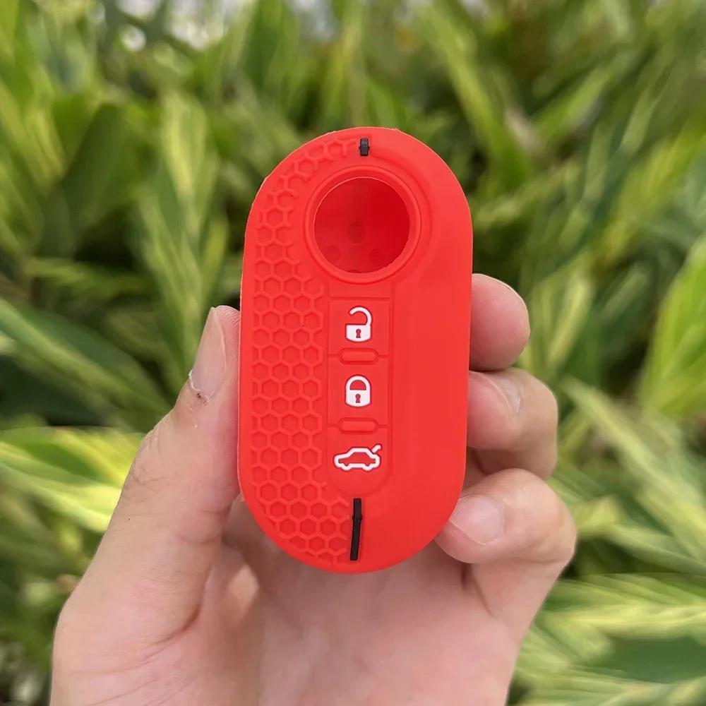 

For Fiat 500 Doblo Florino Punto Qubo 3 Button Folding Silicone Car Key Cover Case Keychain Accessories Protect Skin Set Holder красный