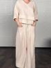 Women's V-Neck 3/4 Sleeve Top with Wide Leg Pants Set, Casual Loose Fit Outfit, Pocket Details