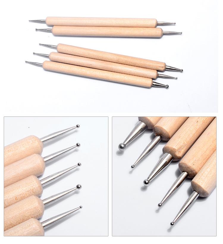 5Pcs/setof Wooden Pole Flower Needles, Manicure Pens, Double-ended Point Drill Pens, Crimping Pens, and Ball Pens Are In