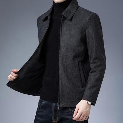 Männer Herbst Winter Mantel Jacke Einfarbig Revers Reißverschluss Strickjacke Lange Ärmel Dicke Thermotaschen Gerade Männer Mittleren Alters F