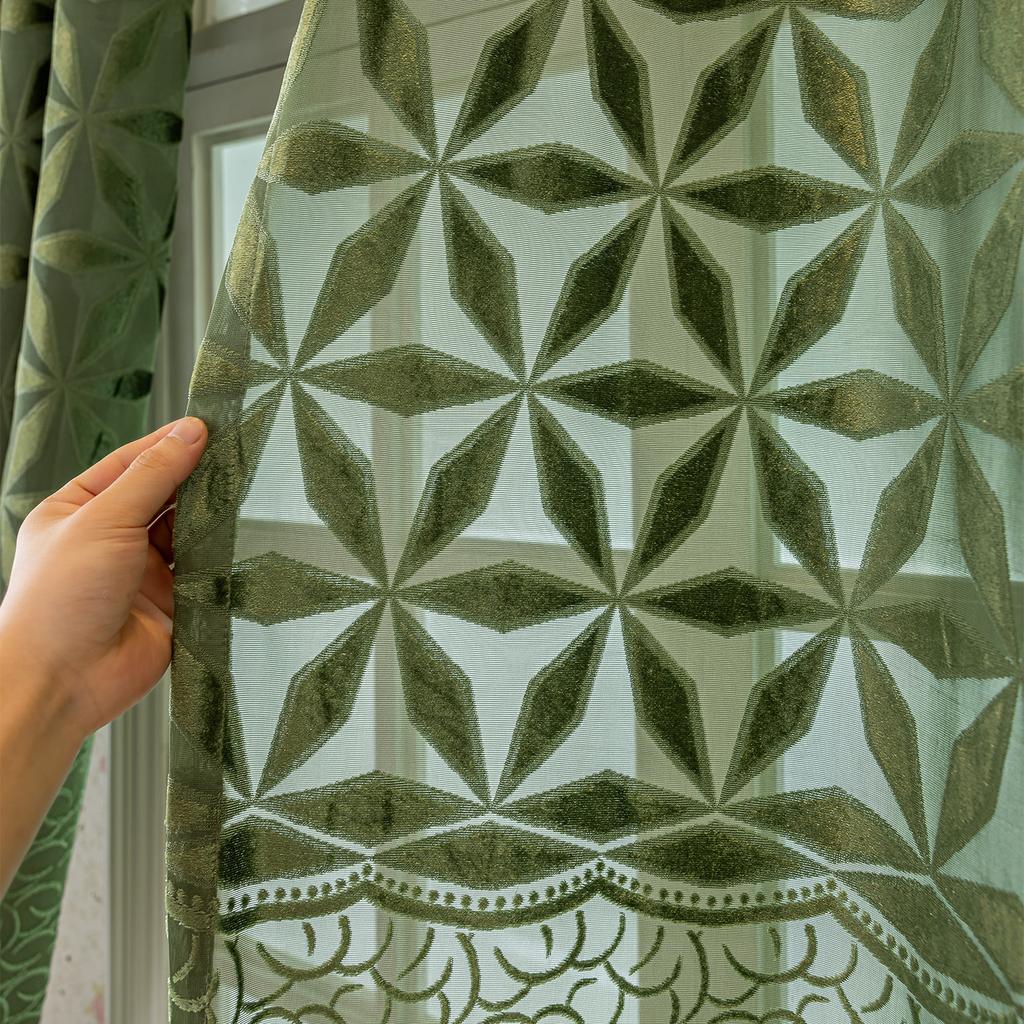 Bohemian French Plant Jacquard Semi-Sheer Curtains, Grommet Top, Modern Textured Fabric, Light Filtering, Home Decor for Bedroom, Living Room, Balcony