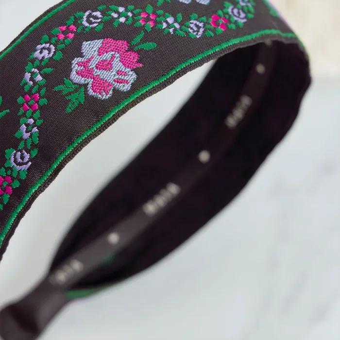 Maia Pearl Flower Jacquard Hairband A - Plain Green